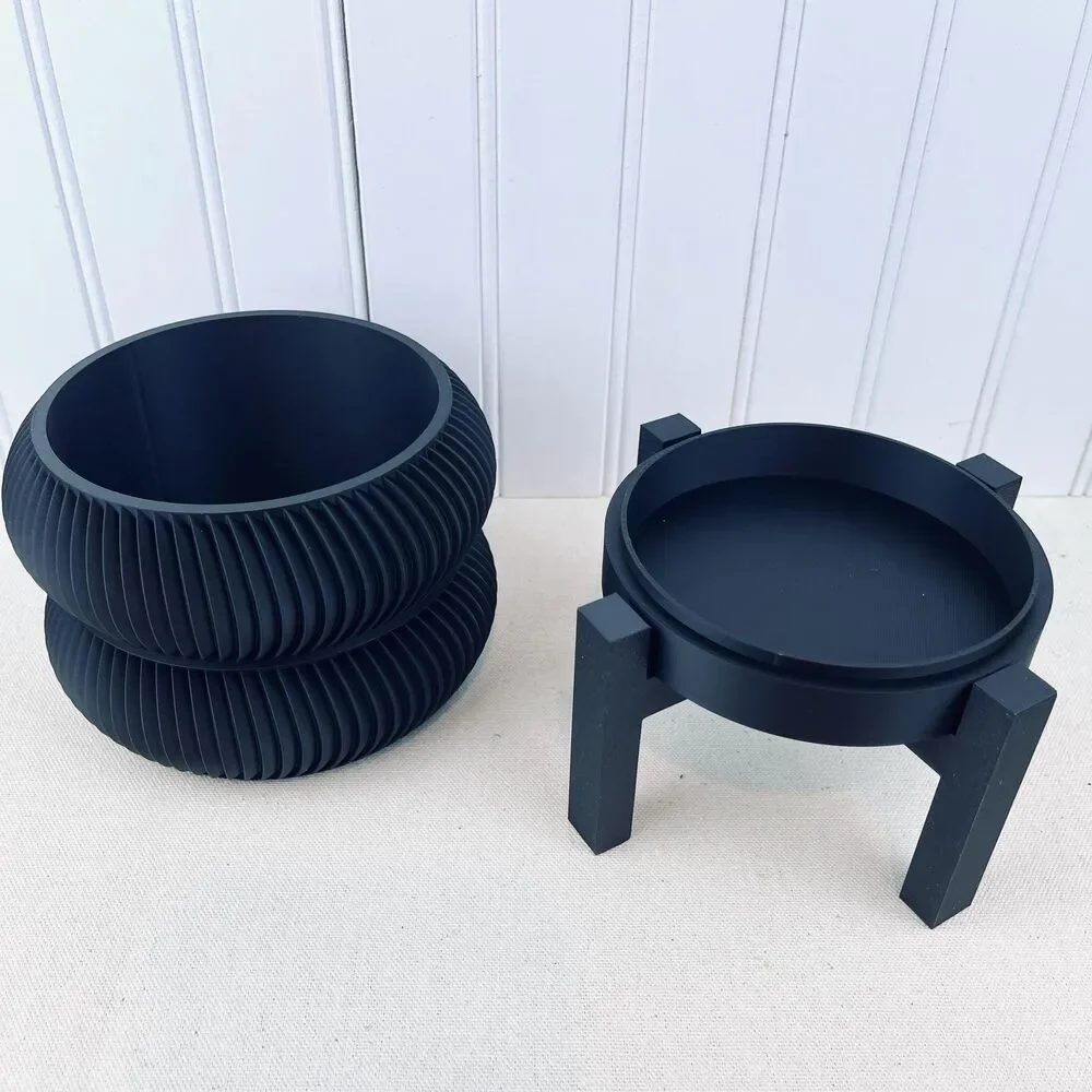 Ribbed Indoor Planter Pot, Miko Planter Pot, Flower Pot, Drainage Tray and stand